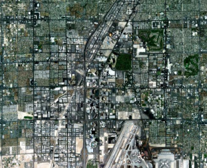 Aerial map view of Las Vegas.
